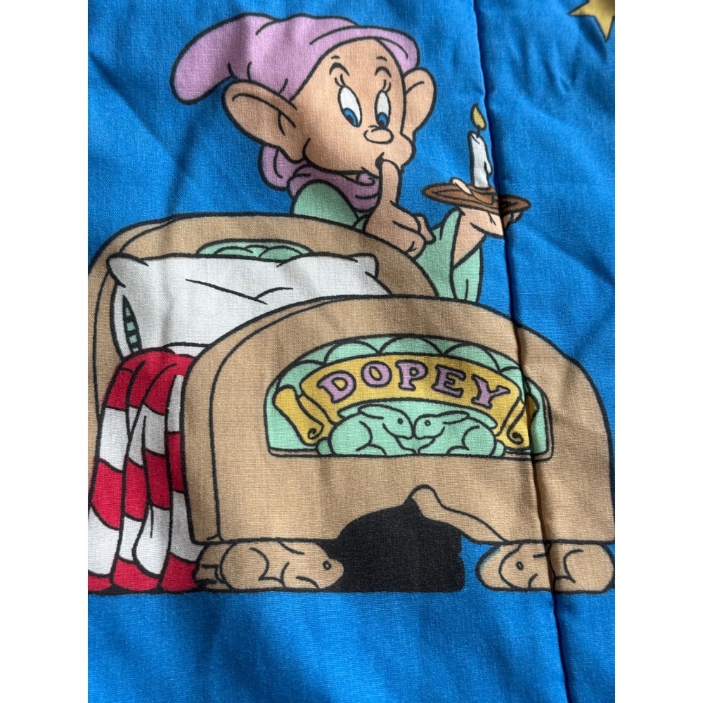 Vintage Disney Snow White Seven Dwarfs Blue Comforter Blanket Twin Dopey Grumpy